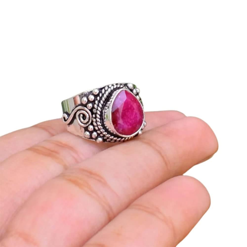 Amazon.com: 925 Solid Silver Ring, Ruby Corundum Ring